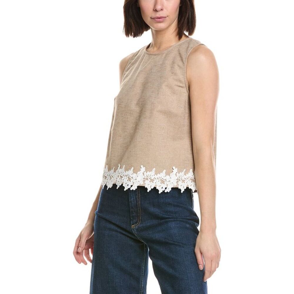Cece Womens  Boxy Sleeveless Linen-Blend Top, Brown